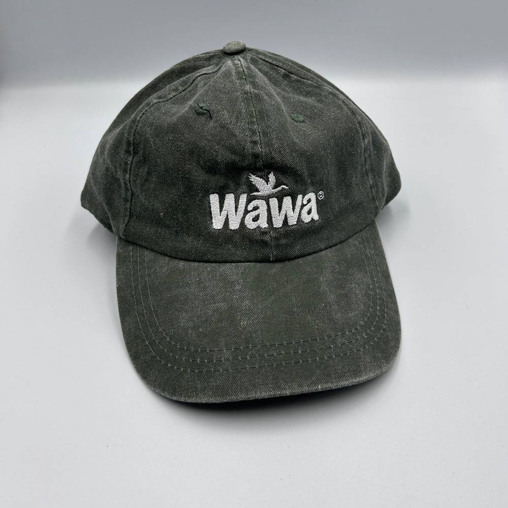 Wawa Embroidered Logo Faded Green Cotton Twill Adjustable Strapback Dad Hat Cap